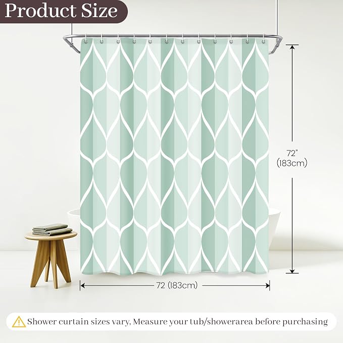 Gelbchu Geometric Shower Curtain for Bathroom, Light Green, 72x72 Inch | with Hooks, Premium Polyester, Quick Dry, Water Repellent, Machine Washable, Rustproof Grommets, Modern Minimalist