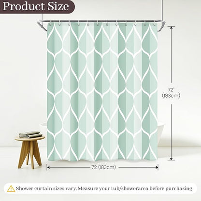 Gelbchu Geometric Shower Curtain for Bathroom, Light Green, 72x72 Inch | with Hooks, Premium Polyester, Quick Dry, Water Repellent, Machine Washable, Rustproof Grommets, Modern Minimalist