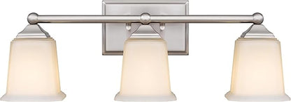 Nox Vintage 3-Light Vanity Light Modern Wall Sconce Lighting Brushed Nickel with White Glass Shade for Bathroom, Hallway, Entryway, Kitchen, Mirror, Laundry Room