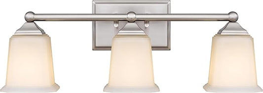 Nox Vintage 3-Light Vanity Light Modern Wall Sconce Lighting Brushed Nickel with White Glass Shade for Bathroom, Hallway, Entryway, Kitchen, Mirror, Laundry Room