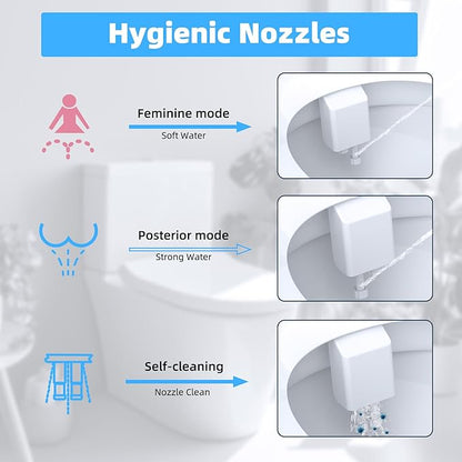 Hibbent Bidet Attachment for Toilet, Hot and Cold Water Spray Non-Electric Dual Nozzle for Frontal & Rear Wash, Adjustable Water Pressure Control, Self Cleaning Water Sprayer, Black/Chrome