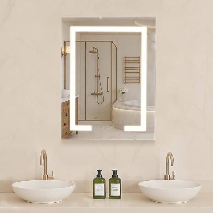 VEVOR Lighted Medicine Cabinet with Mirror, 20 x 26 in Recessed or Wall Mount, 3 Color Dimmable LED Bathroom Medicine Cabinet with Double-Side Mirror, Adjustable Shelves, Memory Anti-Fog Function