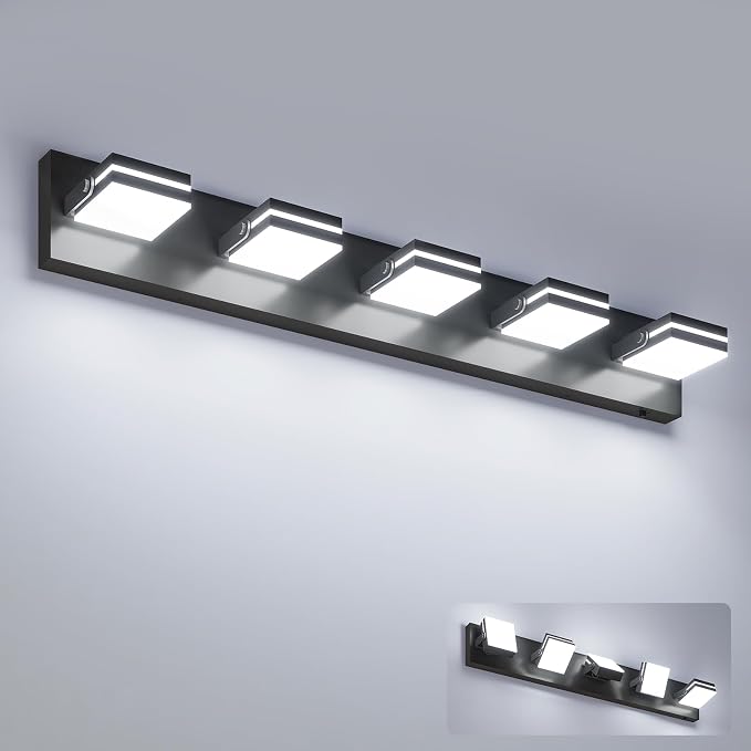 VOLISUN 5 Light Bathroom Vanity Light, 34.25 inch Dimmable Bathroom Light Fixtures Over Mirror, 5 Color Temperatures, 180°Rotatable Head, Black LED Vanity Lights for Bathrooms-ETL Certificated