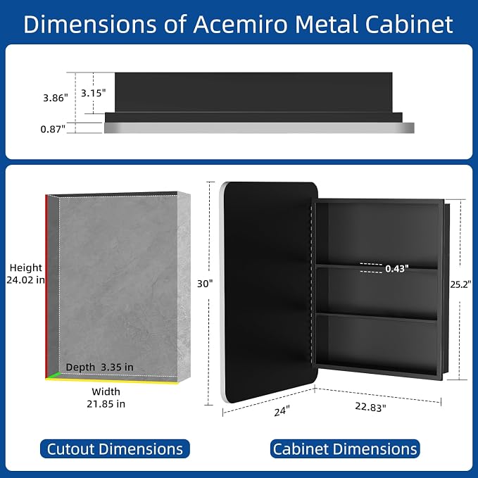 ACEMIRO 24x30 Inch Bathroom Medicine Cabinet with Mirror Metal Framed Recessed or Wall Mounted Mirror Medicine Cabinets for Bathroom Brushed Silver