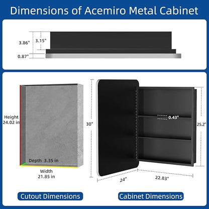 ACEMIRO 24x30 Inch Bathroom Medicine Cabinet with Mirror Metal Framed Recessed or Wall Mounted Mirror Medicine Cabinets for Bathroom Brushed Silver