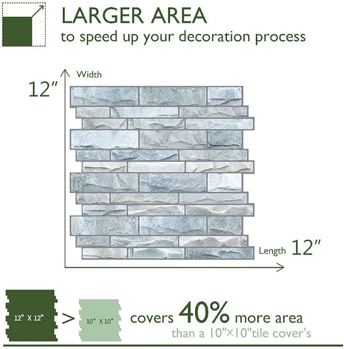 STICKGOO 10-Sheet Peel and Stick Backsplash, 12”X12” Self Adhesive Wall Tiles, Stick on Backsplash for Kitchen & Bathroom (Cultured Stone Look, Thicker Design)
