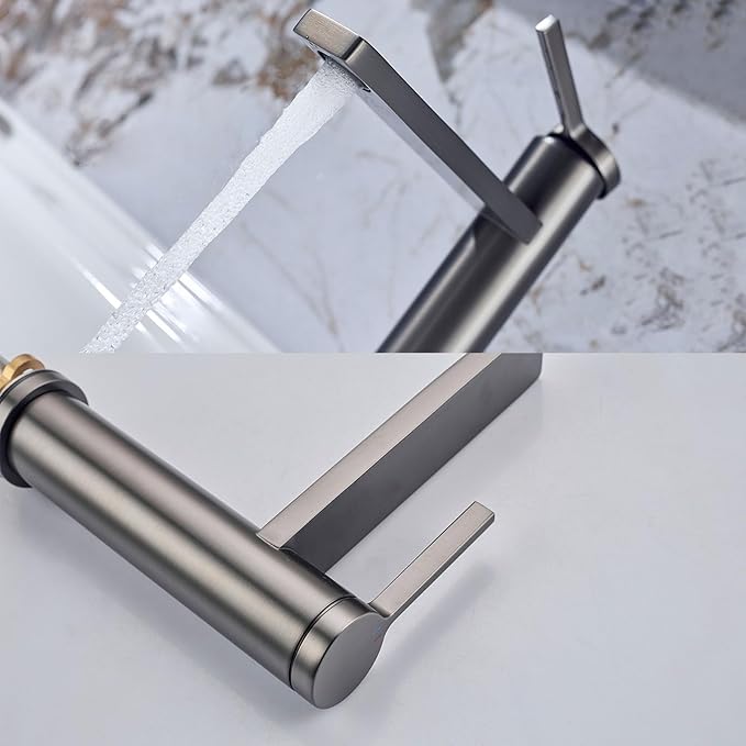 Single Hole Faucet for Bathroom Sink Brass Bathroom Faucet Single Handle Hot and Cold Gun Gray