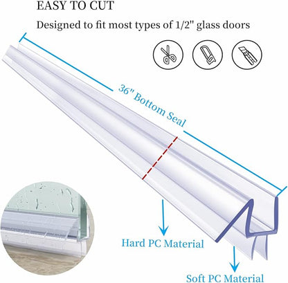 Shower Door Seal Strip Kits Set of 3 Polycarbonate Include 2 PCS 80" Side Seals and 1 PCS 36" Bottom Seal for 1/2"(12mm) Thick Glass