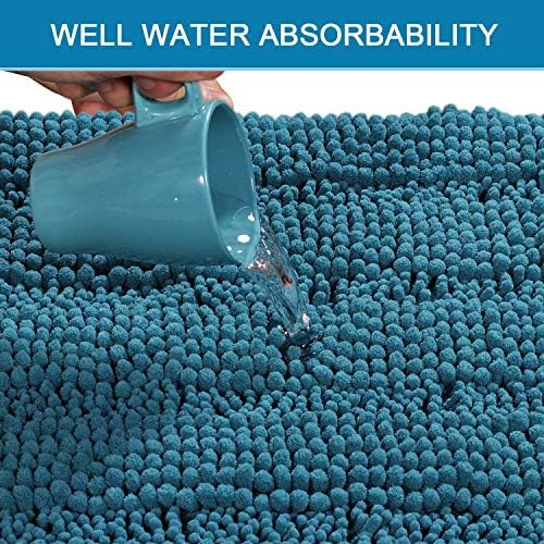 H.VERSAILTEX 2 Piece Bathroom Set - Super Absorbent Chenille Striped Bath Mats - Non Skid, Machine Washable - Turquoise Blue, 24 x 36 Plus 20 x 32 Inches