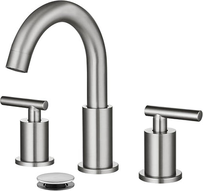 gotonovo 3 Hole 2 Handles Lavatory Basin Bathroom Sink Faucet with Pop Up Drain with Hot and Cold Mixer Valves 8 Inch Widespread Bathroom Faucet Brushed Nickel