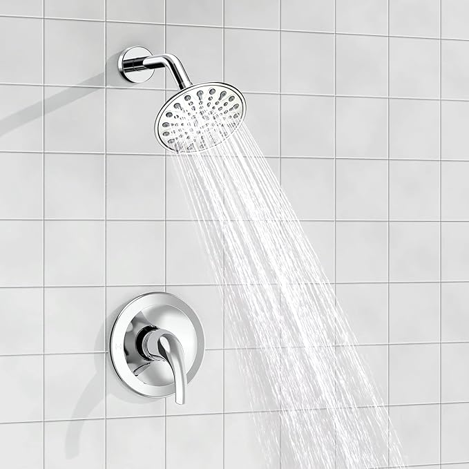 EMBATHER Shower Faucet Set, Single Handle Control Shower Valve and Trim Kit, Shower Faucets Sets Complete with 6 Inch Rain Shower Head, Polished Chrome