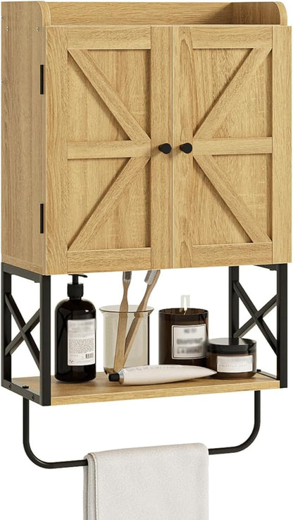 Masupu Bathroom Cabinet Wall Mounted, Wooden Medicine Cupboard with Adjustable Shelves, Space-Saving Wall Storage Unit for Bathroom, Kitchen and Living Room (9" D x 15.35" W x 27.16" H,Countrye Oak)