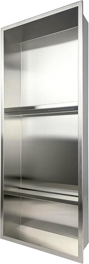 30 x 12 Inch Shower Niche, Brushed Stainless Steel Recessed Wall Niche, No Tile Needed Built-in Shower Shelf, 3-Tier Bathroom Storage Organizer, Waterproof Rustproof