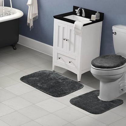 Garland Rug Traditional Nylon Washable Dark Gray 3 Piece Set - Lid, Contour, Bath Rug - Soft, Absorbent, and Stylish for Your Bathroom