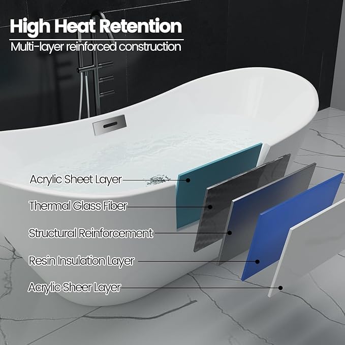 67" Acrylic Freestanding Soaking Bathtub, Free Standing Tub, Stylish Stand Alone Contemporary Soaking Tub with Integrated Overflow and Drain In Chrome, cUPC Certified