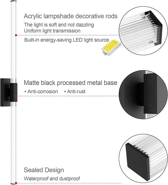 Ralbay 48inch Black Bathroom Vanity Lights Bar 36W Modern LED Matte Black Vanity Light Fixtures Over Mirror(5500K White Light)