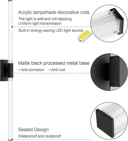 Ralbay 48inch Black Bathroom Vanity Lights Bar 36W Modern LED Matte Black Vanity Light Fixtures Over Mirror(5500K White Light)