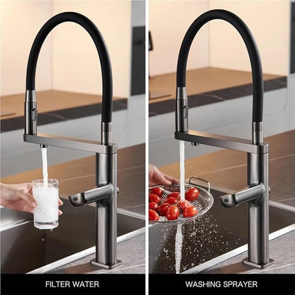 Faucet Brushed Gold Brass Bathroom Faucet Modern Ceramic Cartridge Basin Mixer Tap Hot&Cold Water Deck- Mounted Sink Fixtures(Brushed Grey,G3/8) Faucet