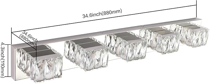 5 Lights Bathroom Vanity Light - Crystal Modern Bathroom Light Fixtures - 30W Dimmable Vanity LED Lights for Restroom - Chrome Bath Light bar Cool White Light