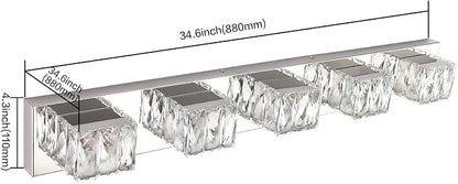 5 Lights Bathroom Vanity Light - Crystal Modern Bathroom Light Fixtures - 30W Dimmable Vanity LED Lights for Restroom - Chrome Bath Light bar Cool White Light