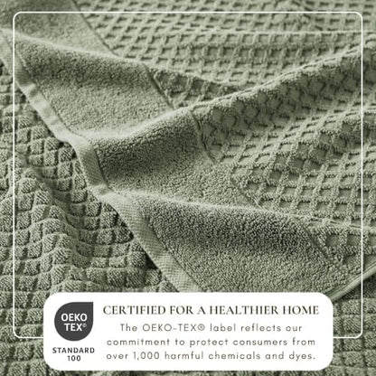 Great Bay Home Bath Towels - 100% Cotton 6 Piece Bath Sheet Set - Diamond Waffle Weave - Absorbent, Durable, Quick-Dry Towels for Bathroom (Eucalyptus)