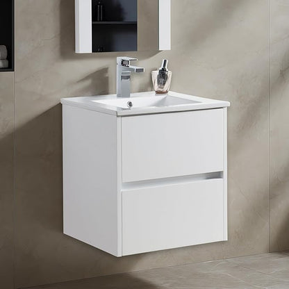 Blossom 20" Modern Bathroom Vanity and Sink Combo - Pre-Assembled Wall Mount Plywood Cabinet - Moisture Proof Glossy White Finish - Designer Powder Room Vanity for Narrow Spaces