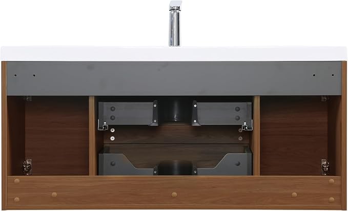 Floating Bathroom Vanity with Sink, 48" Wall-Mounted Bathroom Storage Vanity Cabinet with Resin Top Basin and Soft Close Drawers, No Assembly Required, Honey Gold Walnut