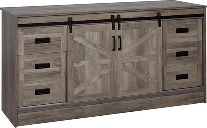 60" Barn Door Bathroom Vanity with 6 Drawers and Two Doors, Farmhouse Style Standing Pedestal Cabinet Without Sink