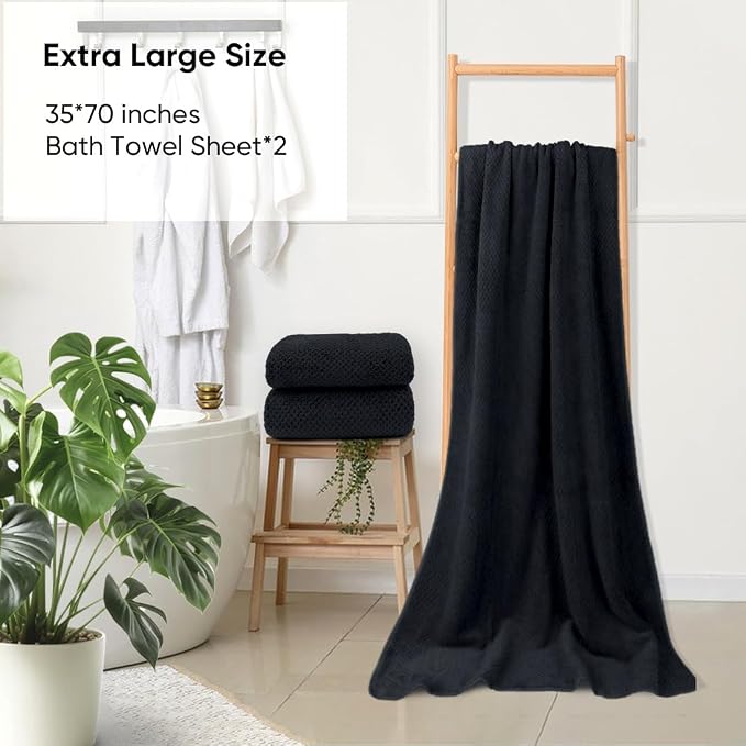 HOMEXCEL Bath Sheets 2PK, 35x70 in, Absorbent&Soft, Extra Large Bath Towel | Lightweight and Quick Drying Microfiber Towels for Bathroom, Yoga, SPA, Fitness, Black