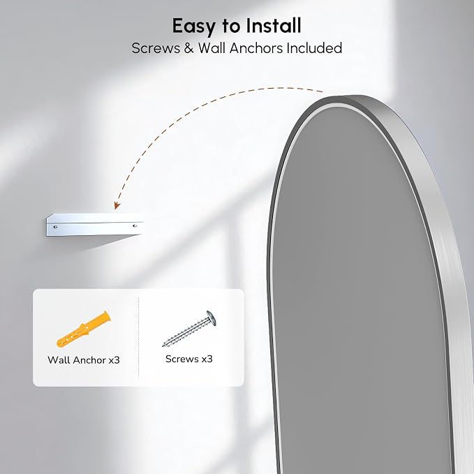 Brushed Nickel Pill Oval Mirror for Bathroom 24x36 Inch | Small Silver Vanity Mirror, HD Glass, Rust-Proof Aluminum Frame, Inner-Curved Decor for Bedroom, Entryway Renovation