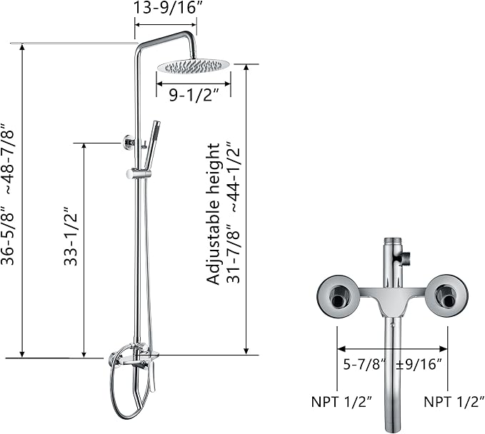 Outdoor Shower Fixtures - Total Complete Shower Kit, Chrome Finish with SS304 Handheld High Pressure Shower Head, 3-Functions