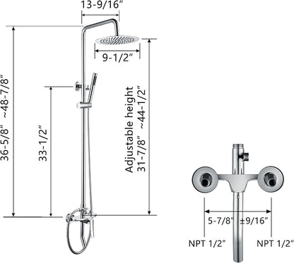 Outdoor Shower Fixtures - Total Complete Shower Kit, Chrome Finish with SS304 Handheld High Pressure Shower Head, 3-Functions
