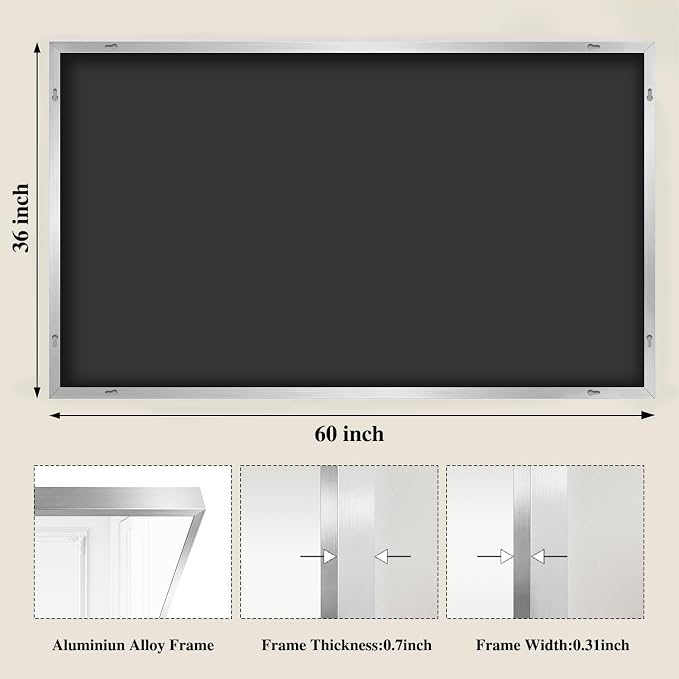 Koonmi Silver Rectangle Wall Mirror, 36x60 Inch Bathroom Mirror, Aluminum Frame Vanity Mirror for Entryway, Living Room, Bedroom Bathroom, Hangs Horizontally or Vertically