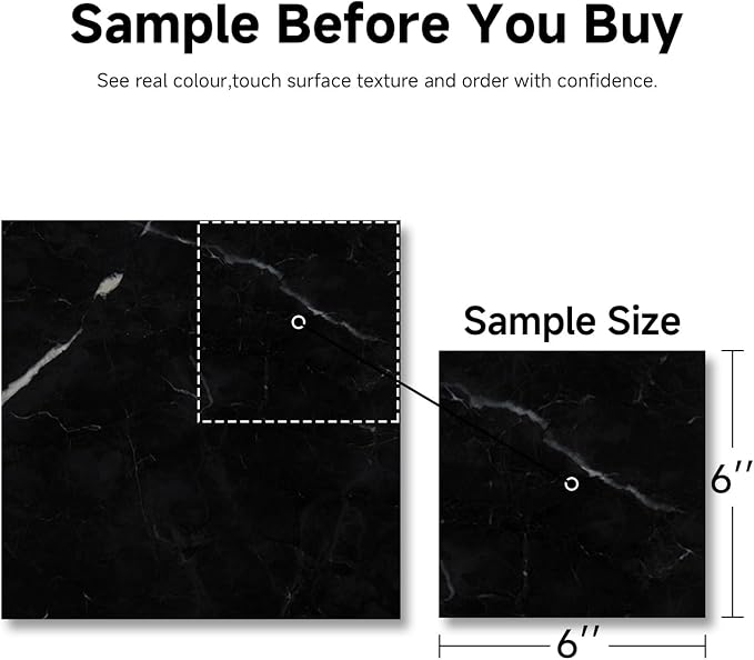 ATOPOSE Peel and Stick Vinyl Floor Tile，1 Piece Sample,6"x6" Self Adhesive Flooring for DIY Installation（ Black Marble Sample）