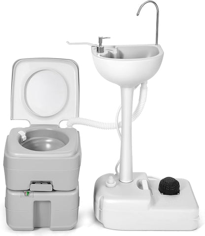 YITAMOTOR 17L Portable Sink for Washing Hands and 5.28 Gallon Portable Toilet, RV Camping Toilet With Level Indicator & Rotatable Spout for Adults, Travel, Boat, Gather, Wedding, Worksite | RV Camping Toilet With Level Indicator & Rotatable Spout for A...