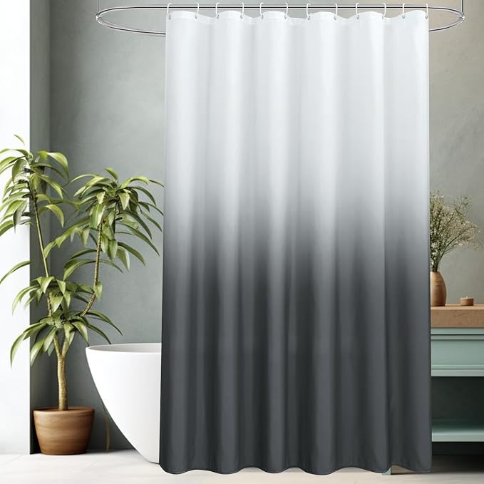 AooHome Fabric Shower Curtains, Cloth Ombre Grey Shower Curtain Sets, Washable Fabric Gray and White Shower Curtain, Rustic Farmhouse Bathroom Shower Curtains, 72x78 Inches