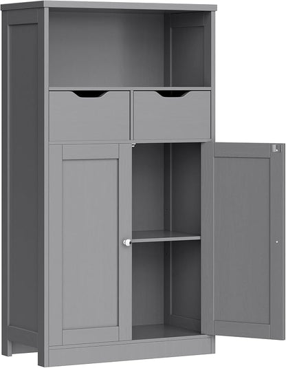 Vongrasig Bathroom Storage Cabinet, 42.5" H Freestanding Floor Cabinet | Wooden Modern Cabinet with 2 Drawers, Open Shelf and Adjustable Shelf for Bathroom, Laundry Room and Entryway, Grey