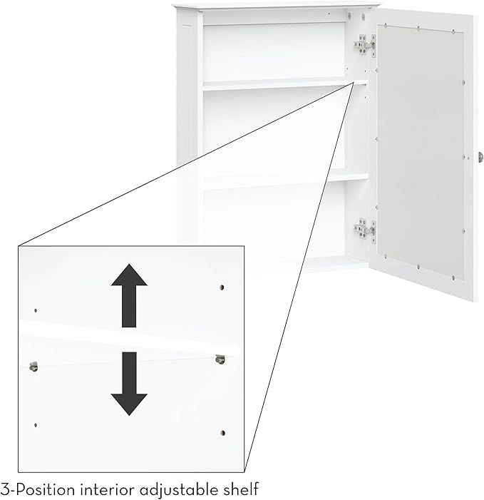 RiverRidge Ashland Wall-Mounted Medicine Cabinet Mirror with Adjustable Shelves - White Bathroom Mirror with Storage