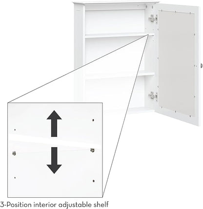 RiverRidge Ashland Wall-Mounted Medicine Cabinet Mirror with Adjustable Shelves - White Bathroom Mirror with Storage