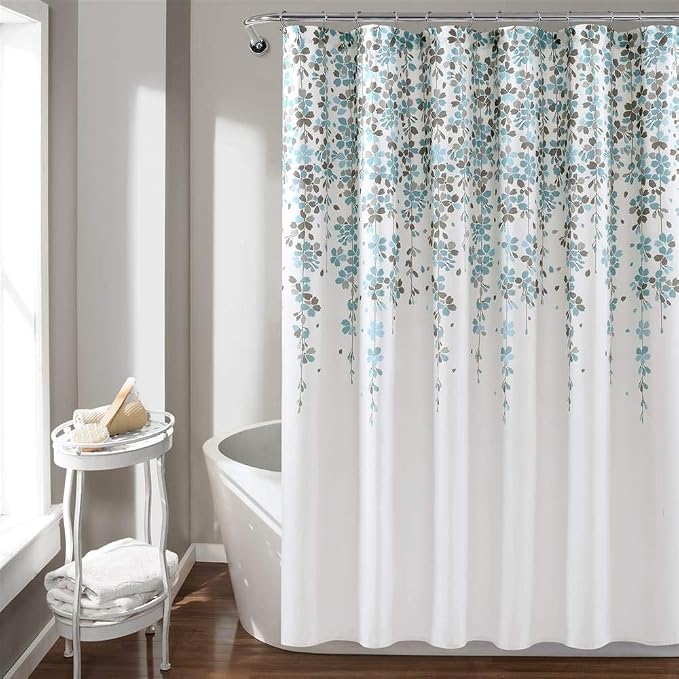 Lush Decor Weeping Flower Shower Curtain 72"W x 72"L Blue & Gray - Fabric Shower Curtains for Bathroom - Floral Bathroom Curtain - Cottage Core Decor