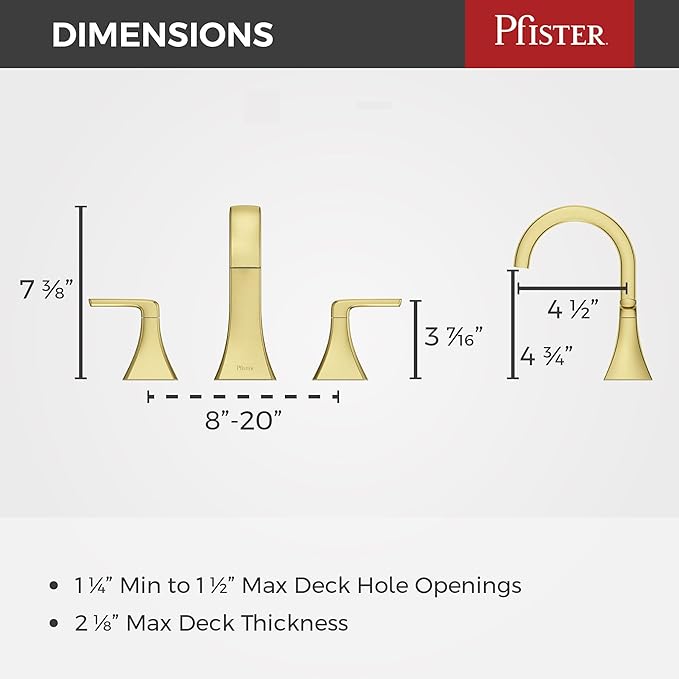 Pfister Bruxie Bathroom Sink Faucet, 8-Inch Widespread, 2-Handle, 3-Hole, NSF Certified, Brushed Gold Finish, LF049BIEBG