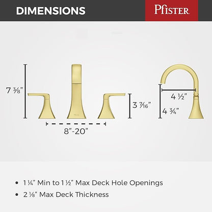 Pfister Bruxie Bathroom Sink Faucet, 8-Inch Widespread, 2-Handle, 3-Hole, NSF Certified, Brushed Gold Finish, LF049BIEBG