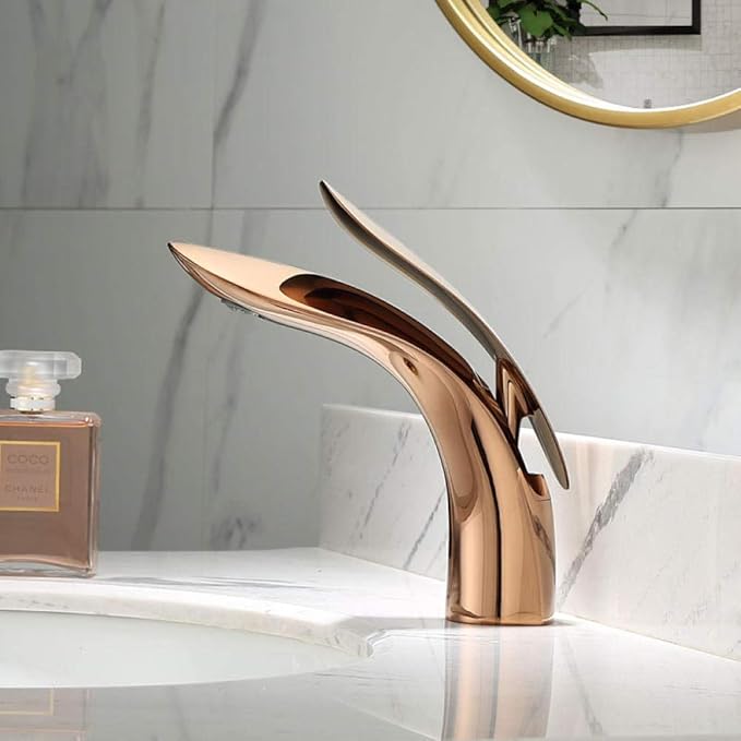 Faucet Faucets Bathroom Waterfall Cold and HotSingle Hole Basin Faucet Mixer Taps-ORB (Rose Gold) Faucet