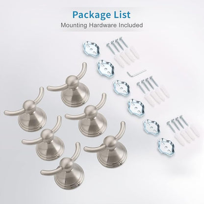 FILTA Bathroom Towel Hooks, Brushed Nickel Robe & Towel Hooks for Wall Mounted, Traditional Towel and Robe Hooks for Hanging Towels, Bath Towel Holder for Shower (6 Pack)