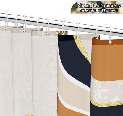 Green Brown Boho Shower Curtain Mid Century Abstract Plant Tropical Leaves Bath Curtain Modern Minimalist Geometric Arch Bath Decor Waterproof Polyester Fabric with Hooks 60x72 inch