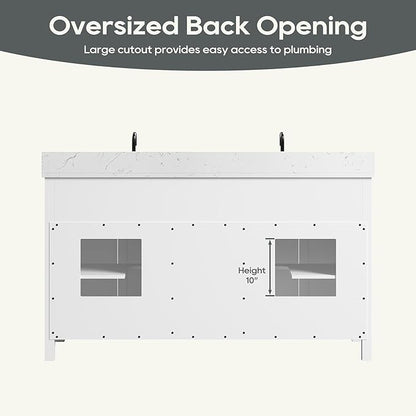 60 Inch Bathroom Vanity with Double Sink, Farmhouse Bathroom Vanity Cabinet with Soft Closing Doors & Dovetail Drawers, Vanity for Bathroom, Adjustable Feets, Apron Farm Sink, White