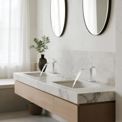 Brushed Nickel Bathroom Faucets *2, Waterfall Bathroom Sink Faucet Modern Single Handle Bathroom Faucte 1 or 3 Hole, RV Mixer Tap Vanity Faucet - Includes Pop-up Drain