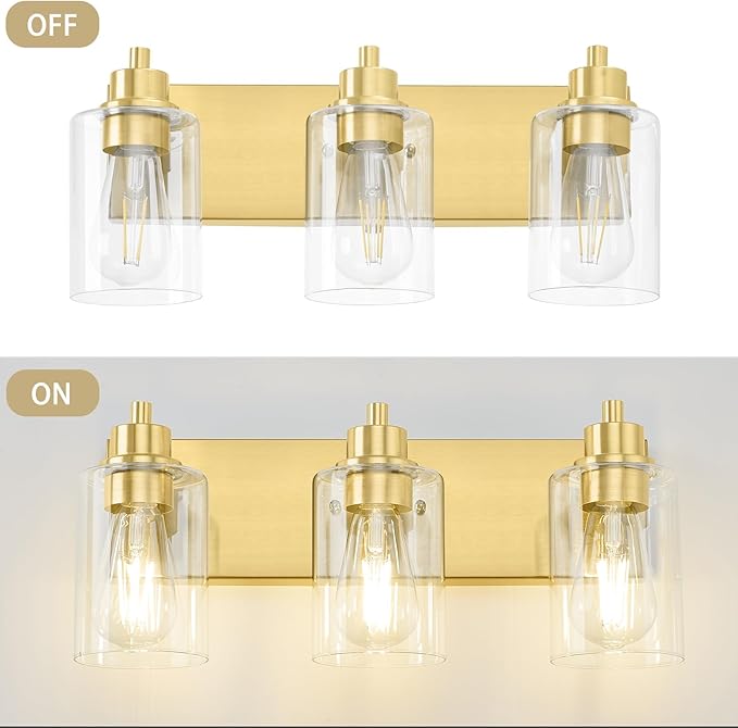 Gold Bathroom Light Fixtures, Bathroom Light Fixtures Over Mirror, Gold Vanity Lamp with Clear Glass