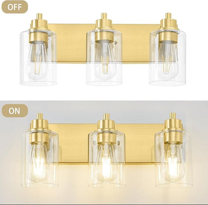 Gold Bathroom Light Fixtures, Bathroom Light Fixtures Over Mirror, Gold Vanity Lamp with Clear Glass