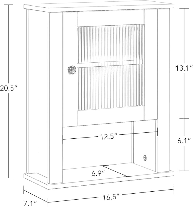 RiverRidge Prescott Bathroom Wall Cabinet - Bathroom Cabinet with Reeded Glass, Soft-Close Hinges & Adjustable Shelf - Slim Medicine Cabinet for Small Spaces